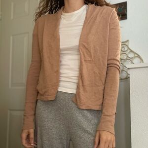 BCBGMAXAZRIA Merino Wool Crop Cardigan cut out‎ back Tan XS